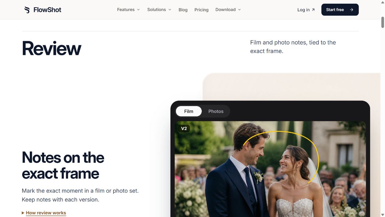 FlowShot / website — The Review section